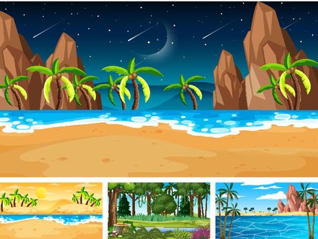 Set of different nature horizontal scenes illustration