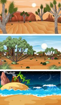 Set of different forest horizontal scenes illustration