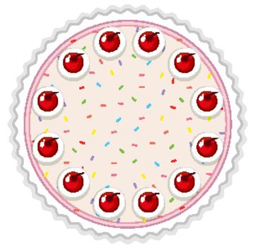 Top view of creamy cake with cherries on top illustration