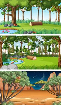 Three different nature horizontal scenes illustration