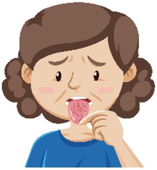 Old woman having dry mouth illustration