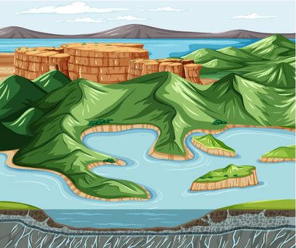 Land and water geography landscape illustration
