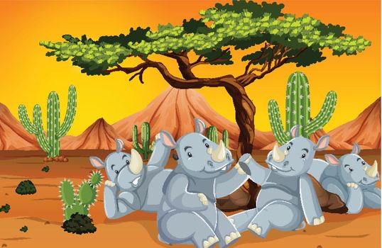 Rhino at the desert illustration