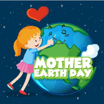 Poster design for mother earth day with girl hugging earth in background illustration