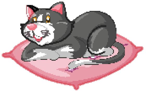 Cute grey cat in laying position cartoon character isolated illustration