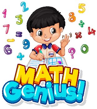 Font design for math genius with boy and numbers illustration