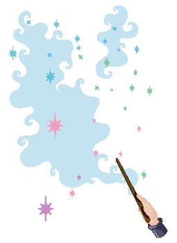 Magic wand with spell cartoon style isolated on white background illustration