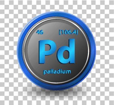 Palladium chemical element. Chemical symbol with atomic number and atomic mass. illustration