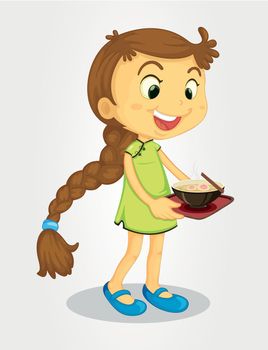 Illustration of a long-haired girl with noodles