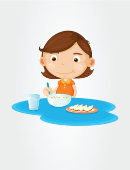 Girl eating cereal and fruit