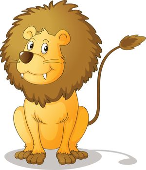 Lion sitting in the ground with white background