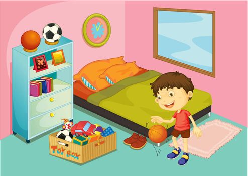 Illustration of a boy in his bedroom