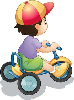 Illustration of a child riding a bicycle on white