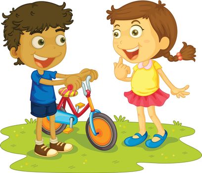 Illustration of children outdoors with bike