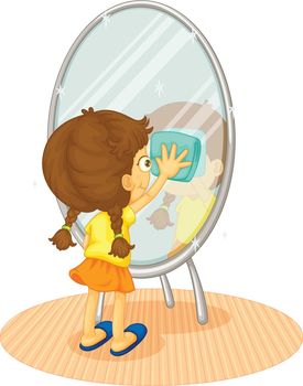 Illustration of a child cleaning a mirror