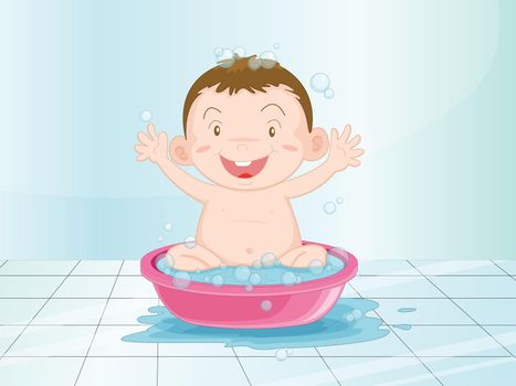 Illustration of a baby having a bath