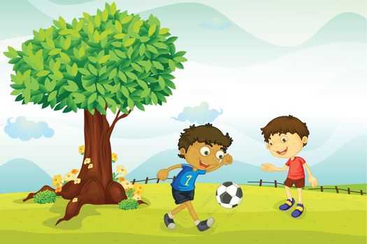 illustration of a kids playing in nature