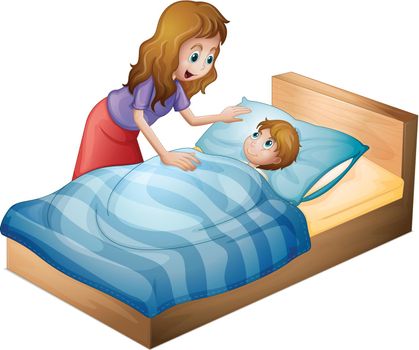illustration of a mother and a son on a white background