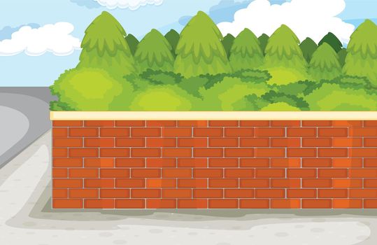 illustration of brick wall on nature green background