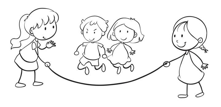 illustration of kids skip rope on a white background