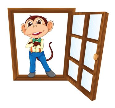 detailed illustration of a monkey in a window