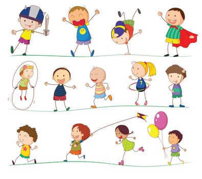 Illustration of simple kids playing