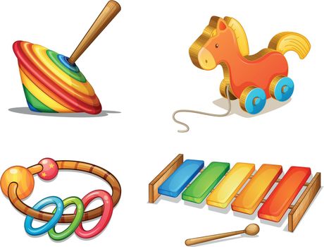 illustration of various toys on a white background
