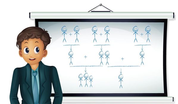 Illustration of a business man presenting a chart