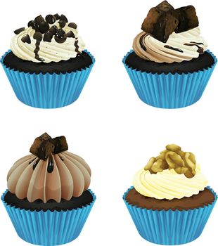 illustration of various cupcakes on a white background