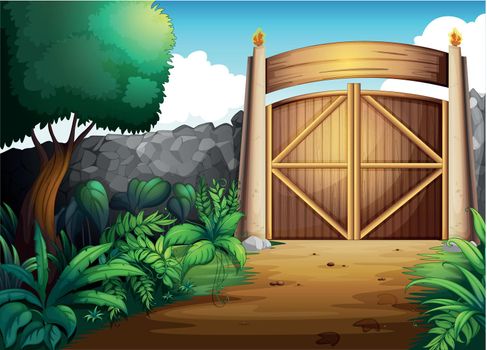 illustration of a gate in a beautiful nature