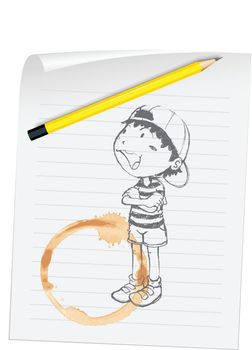 Illustration of a boy and coffee stain