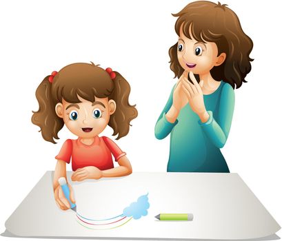 illustration of mom and her kid on a white background