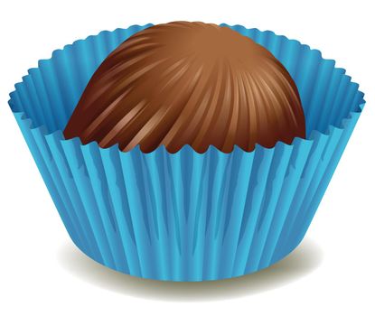 illustration of chocolates in blue cup on a white background