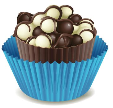 illustration of a Chocolate cake in blue cup on white