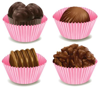 illustration of chocolates in a cup on a white background