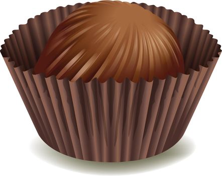 illustration of chocolates in brown cup on a white background