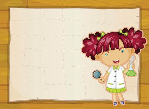 illustration of a girl and a paper sheet on a yellow background