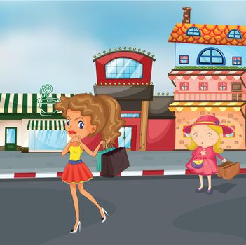 illustration of girls on the road
