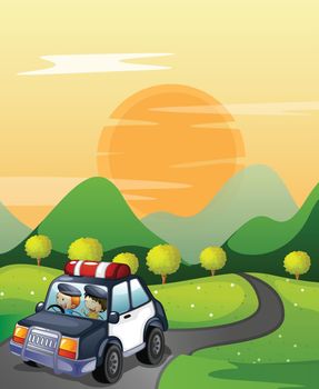 illustration of a car and road in a beautiful nature