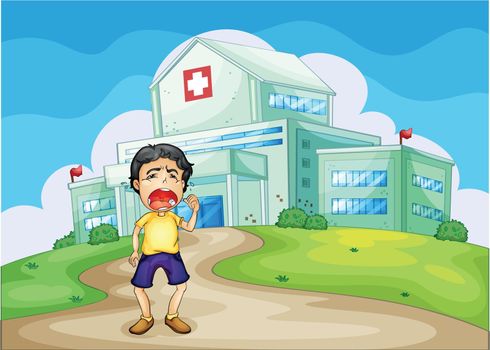illustration of a boy crying outside the hospital