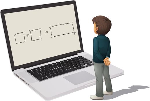 illustration of a laptop and man on a white background