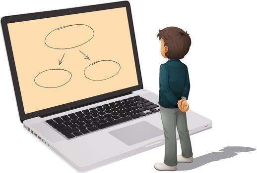 illustration of a laptop and man on a white background