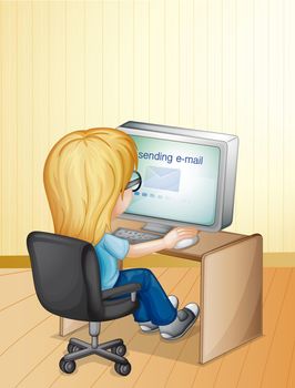Illustration of a girl using computer