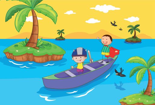 Illustration of kids in a boat