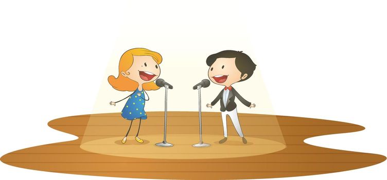 illustration of kids and mic on a white background