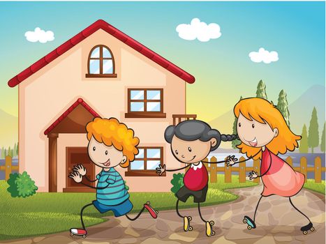 illustration of kids playing infront of a house