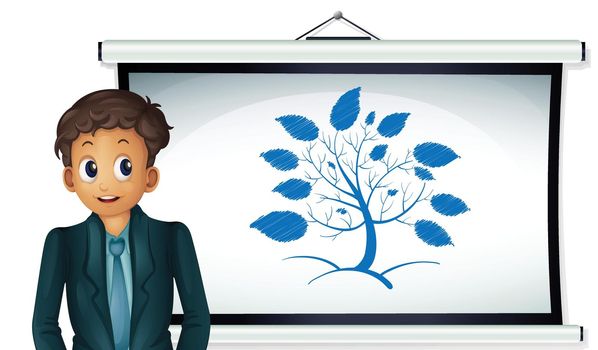 Illustration of a business man presenting a tree