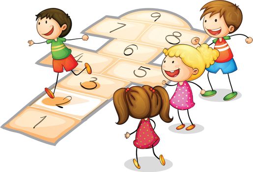 illustration of a kids playing a number game