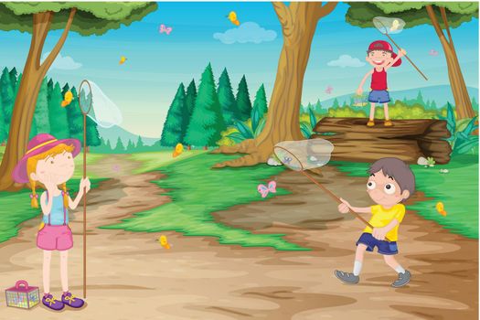 illustration of kids playing outdoor in jungle