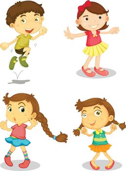 illustration of four kids on a white background